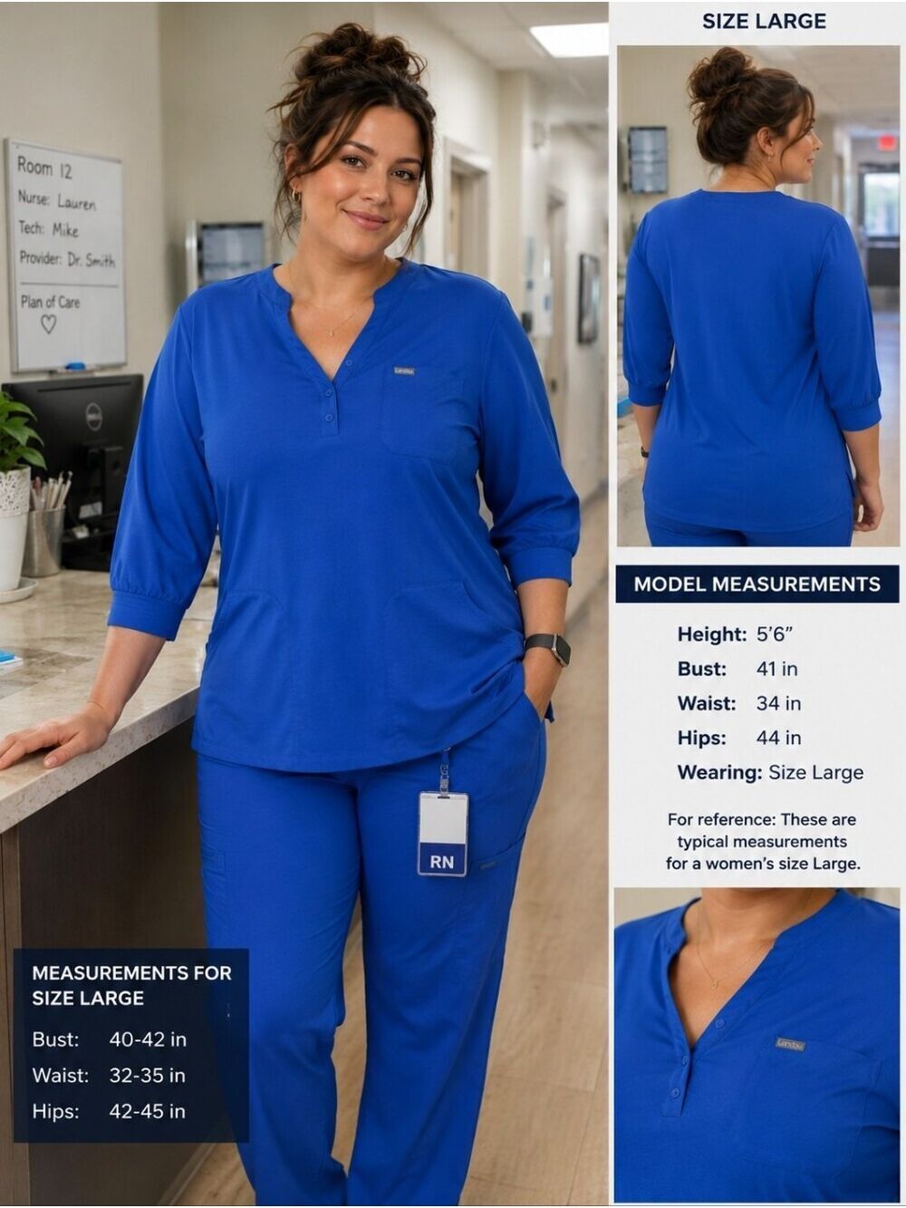 Landau Forward Women's Performance Scrub Top – Size Large – Royal Blue